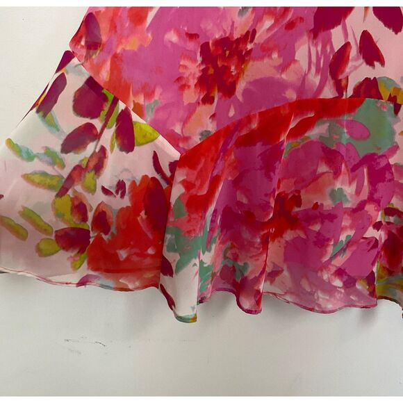 Eliza J Pink and Orange Floral Water Color Short Sleeve Shift Dress Size 6 - Picture 6 of 12